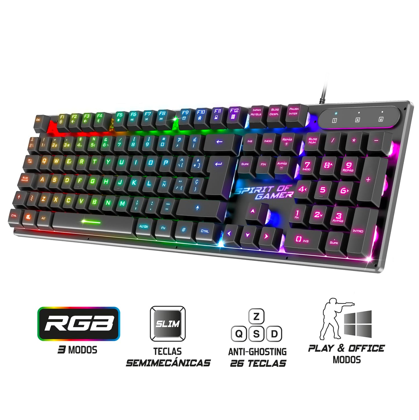 Spirit of Gamer X Pro K1 RGB Semi-Mechanical, QWERTY ES, USB