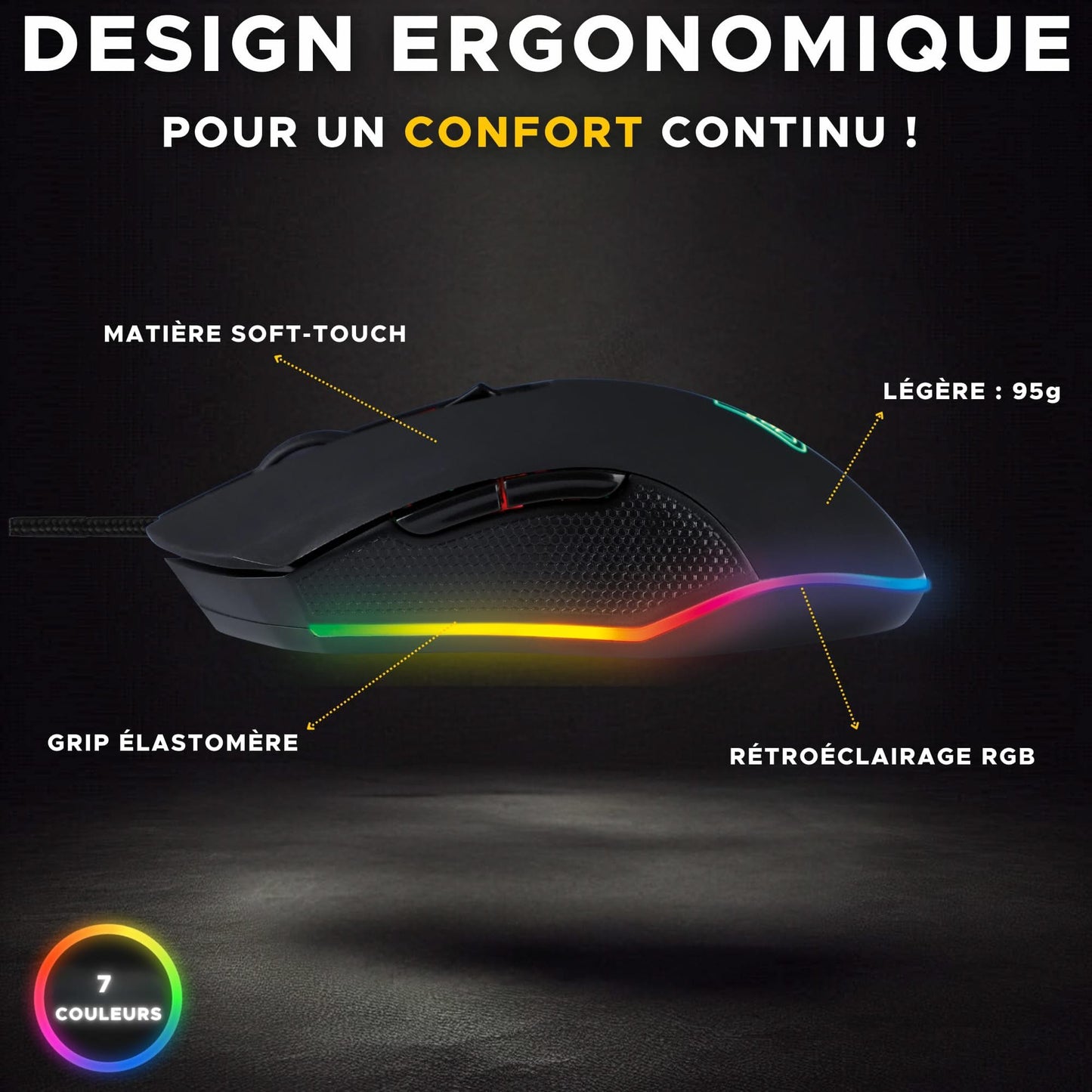 The G-Lab Kult Helium Gaming Mouse, 6400 DPI, USB, LED, 6 Btns
