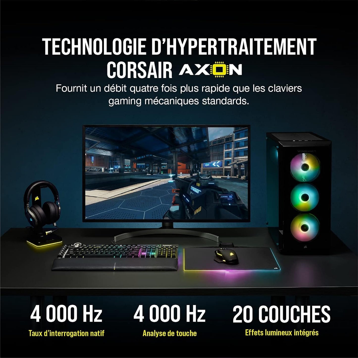 Corsair K100 RGB Clavier Gaming - Switch OPX, AZERTY, Touches PBT, Stream Deck