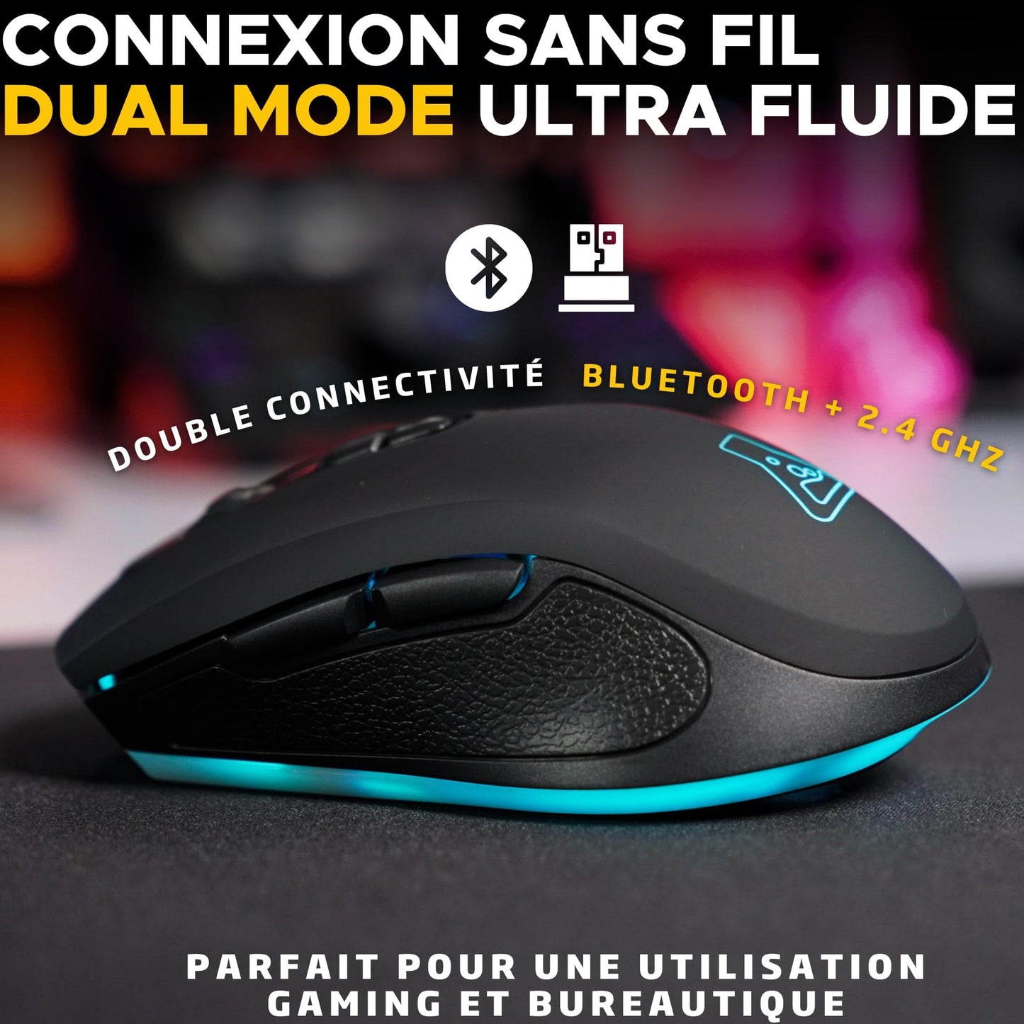 The G-Lab Kult Krypton Wireless Gaming Mouse, 6400 DPI, RGB, 7 Buttons, Black