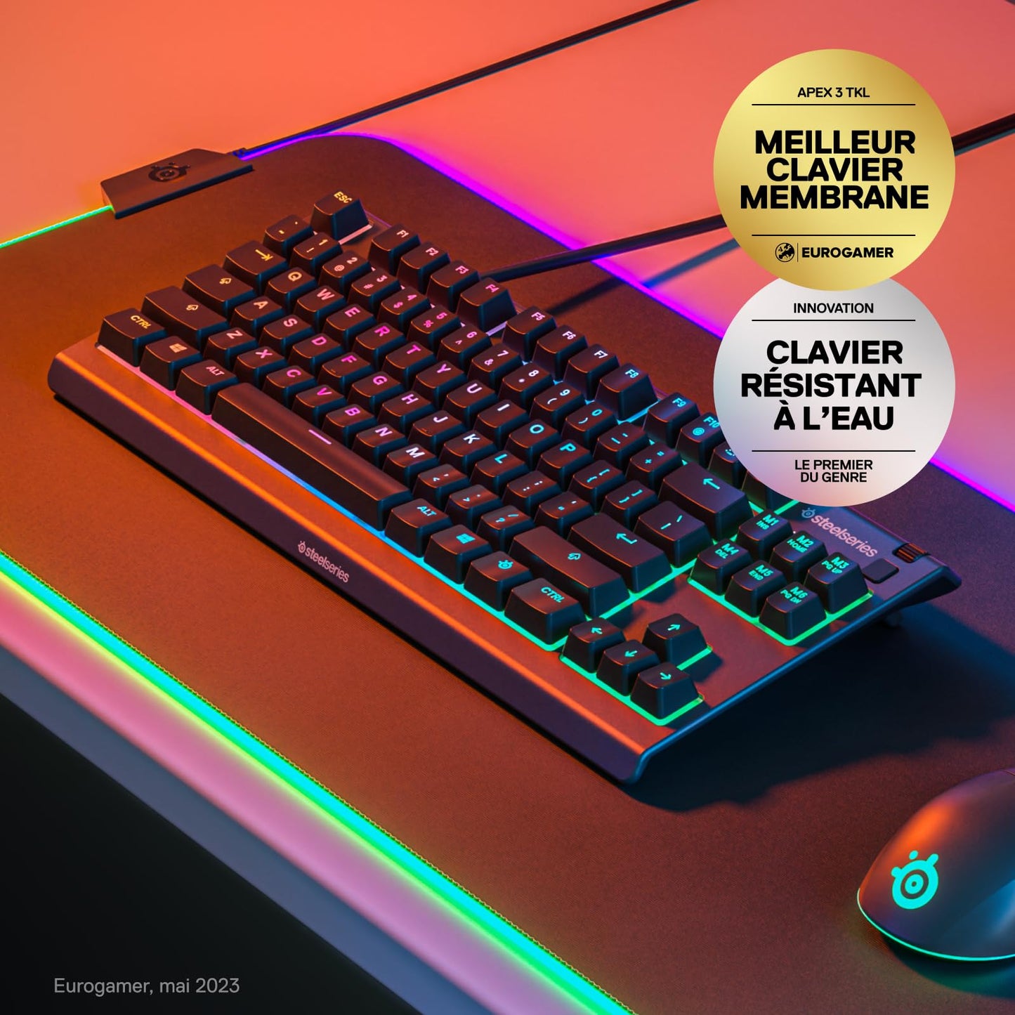 SteelSeries Apex 3 TKL Clavier Gaming AZERTY, RGB 8 Zones, Compact