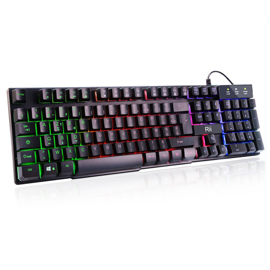 Rii Clavier Gamer AZERTY Semi-Méca, 5 LED, 11 Raccourcis – PC/PS
