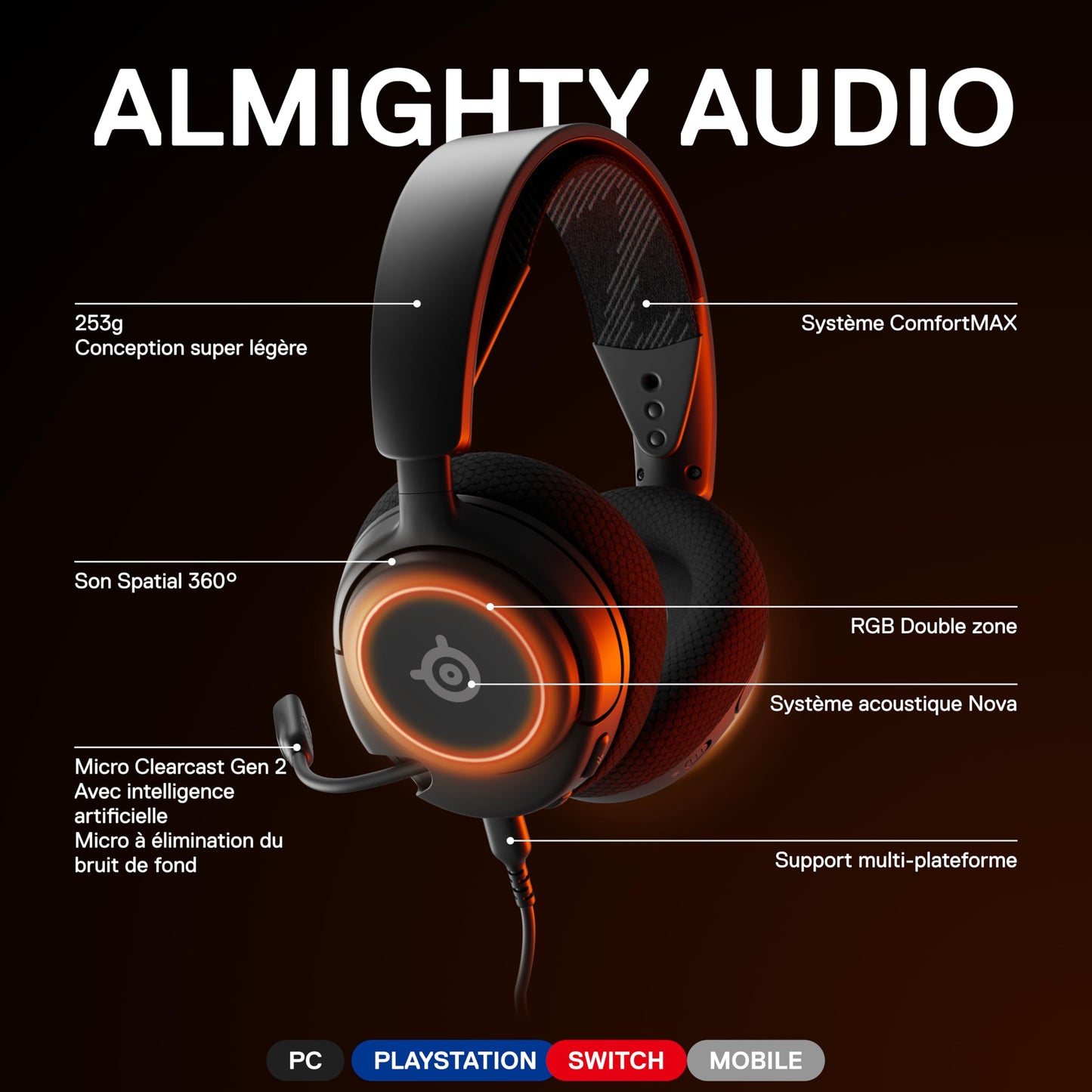 SteelSeries Arctis Nova 3 - Multi-Platform Headset w/Memory Foam