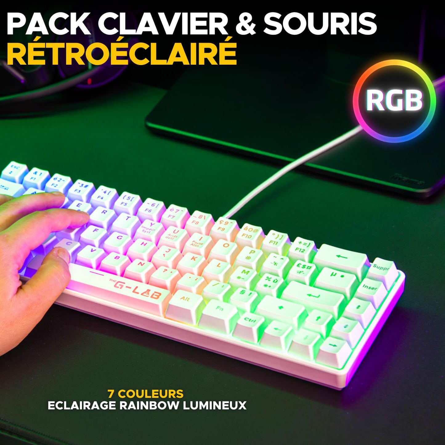 G-Lab Hydrogen Pack – Compact RGB Keyboard + 6200 DPI Mouse, White
