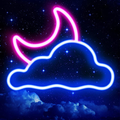 Cloud & Moon LED Neon Sign – USB Wall Light for Bedroom or Nursery Decor