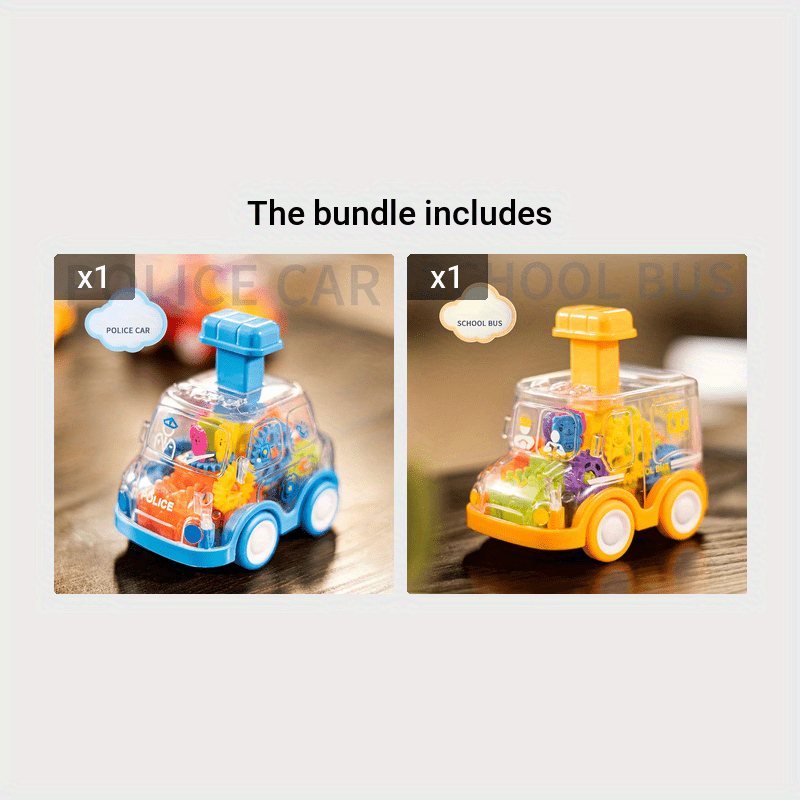 Children's Cartoon Transparent Gear Toy Car – Educational Pull-Back Model