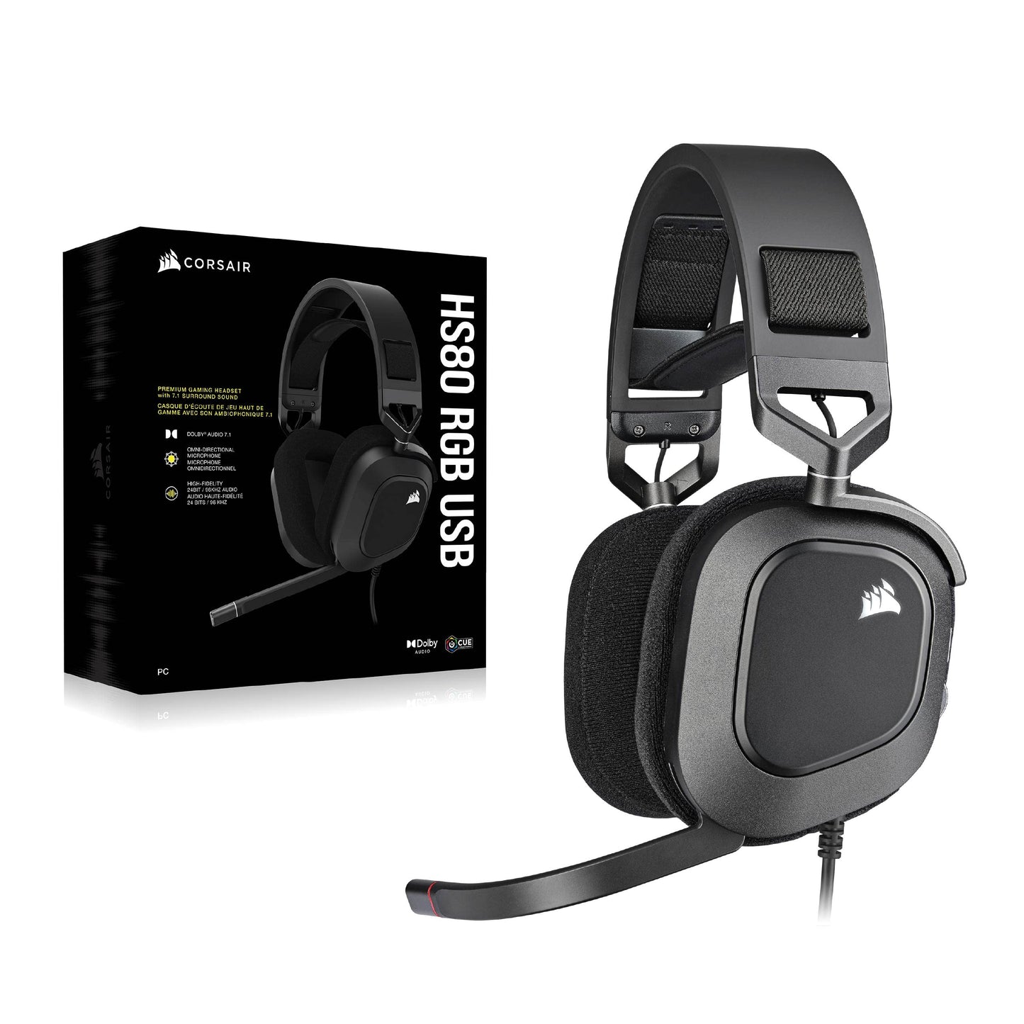 Corsair HS80 RGB - Dolby 7.1 Headset w/Broadcast Mic, Carbon