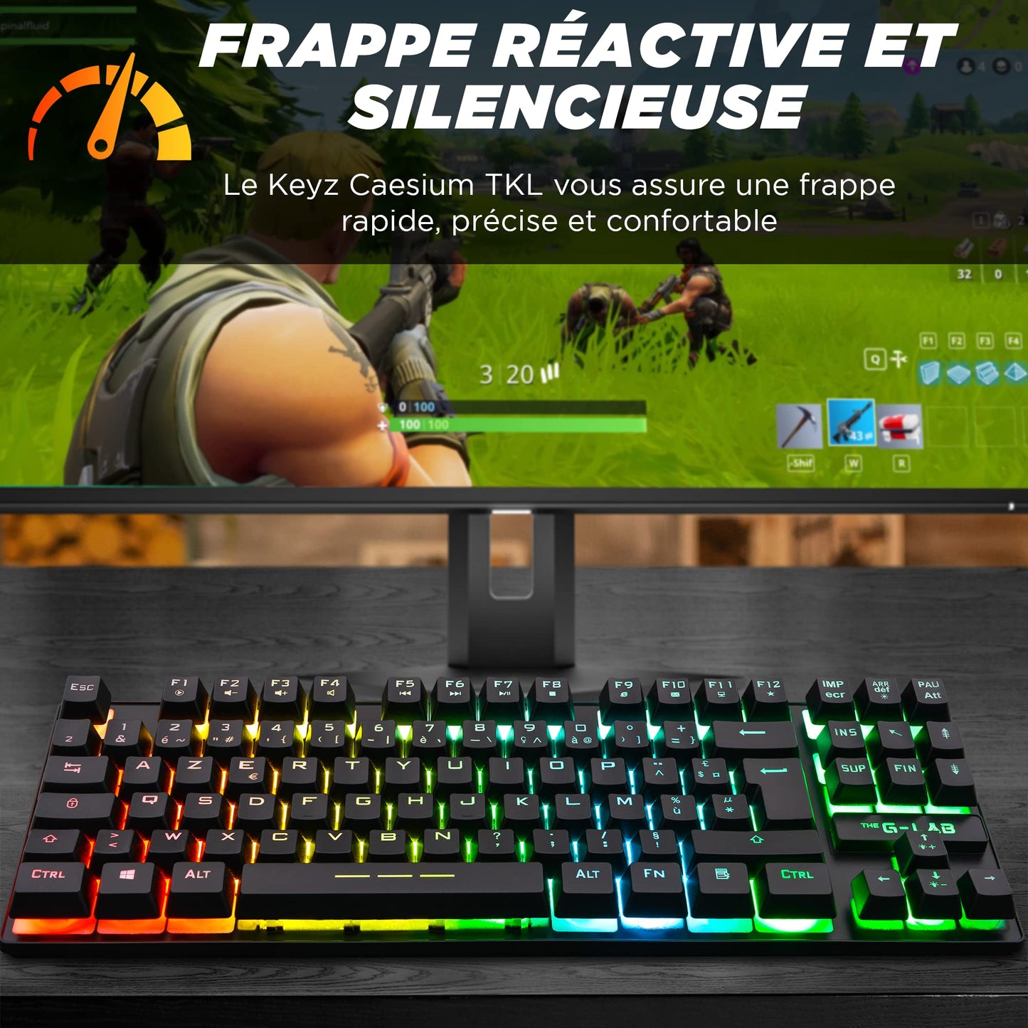 G-Lab Keyz Caesium TKL Clavier Gamer AZERTY, RGB, 87 Touches – Noir
