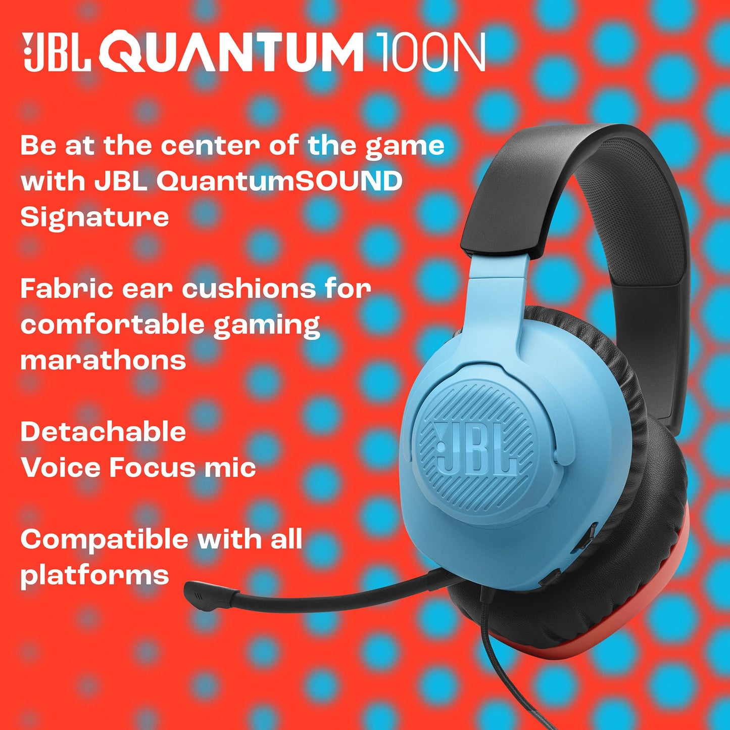 JBL Quantum 100N - PC/Console Headset, Removable Mic, Red/Blue