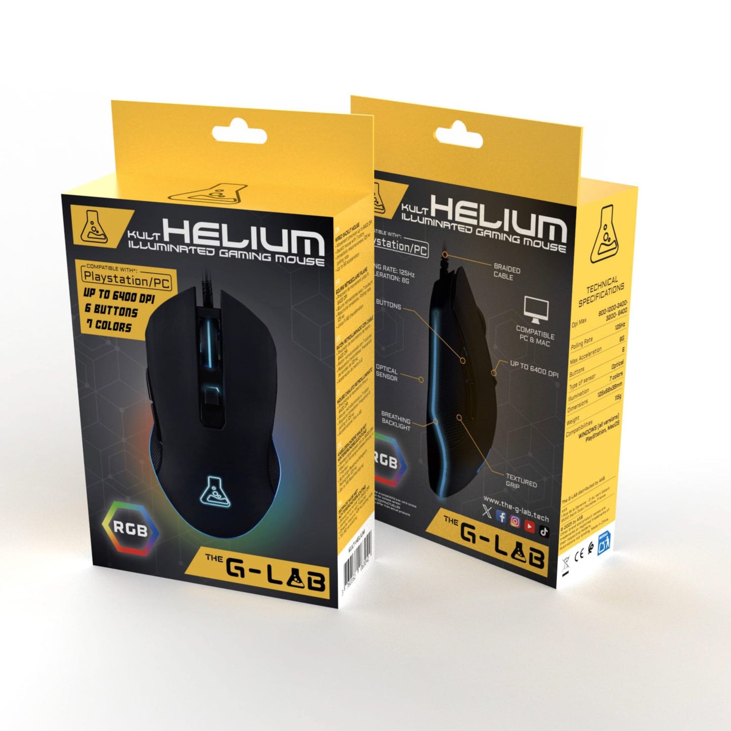 The G-Lab Kult Helium Gaming Mouse, 6400 DPI, USB, LED, 6 Btns