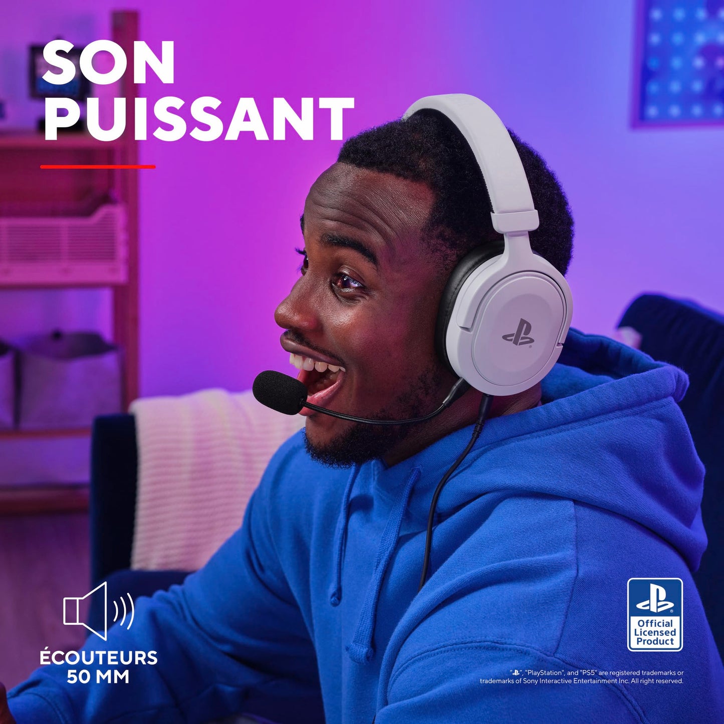Trust GXT 498W Forta - Official PS5 Headset, Detachable Mic, White