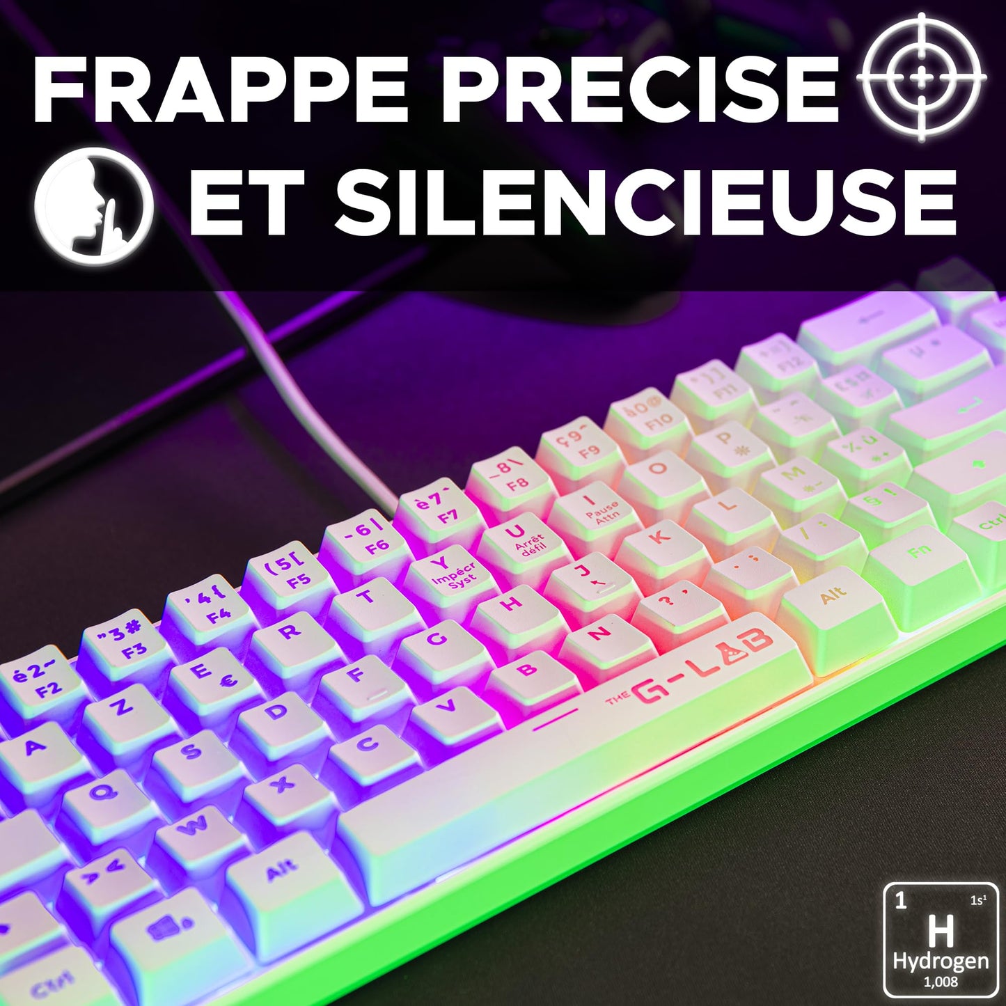 G-Lab Keyz Hydrogen 60% Clavier Semi-Méca AZERTY, RGB, PC/PS5