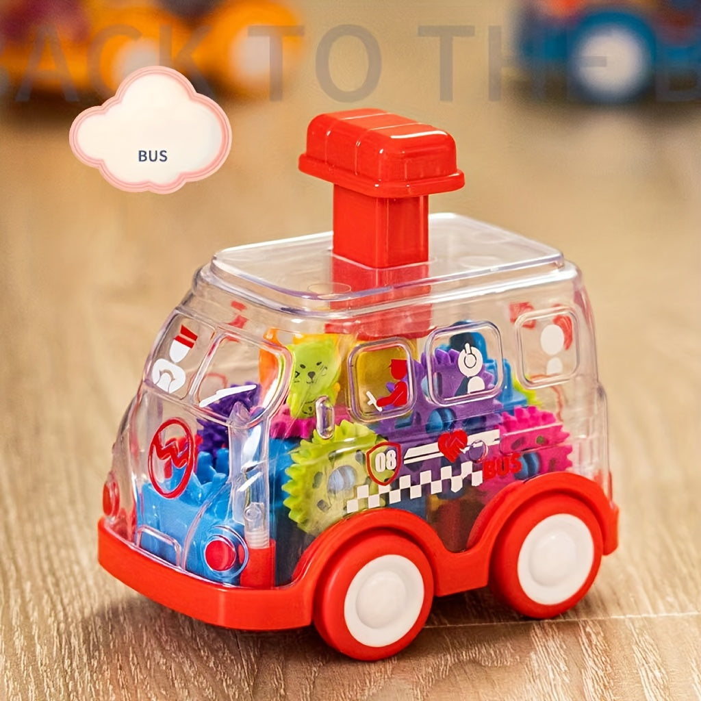 Children's Cartoon Transparent Gear Toy Car – Educational Pull-Back Model