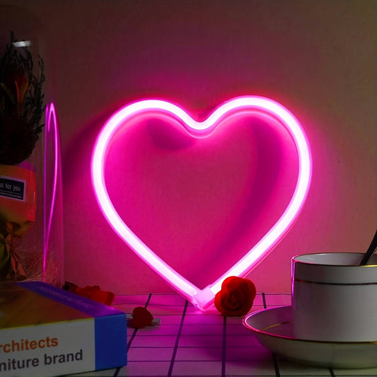 Pink Heart-Shaped Neon LED Sign for Girls Room Decor