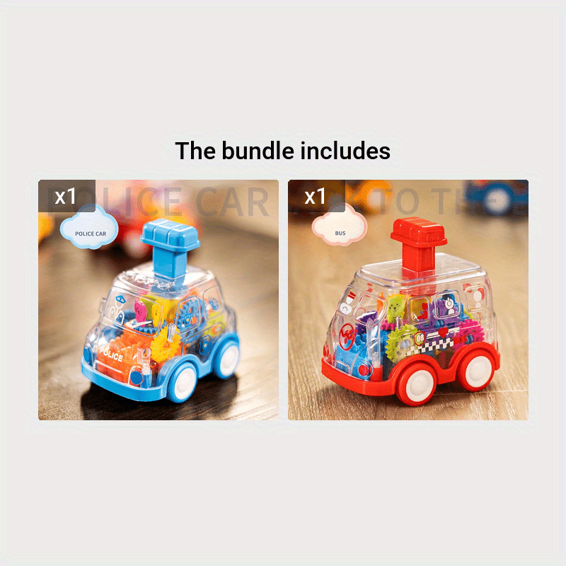 Children's Cartoon Transparent Gear Toy Car – Educational Pull-Back Model