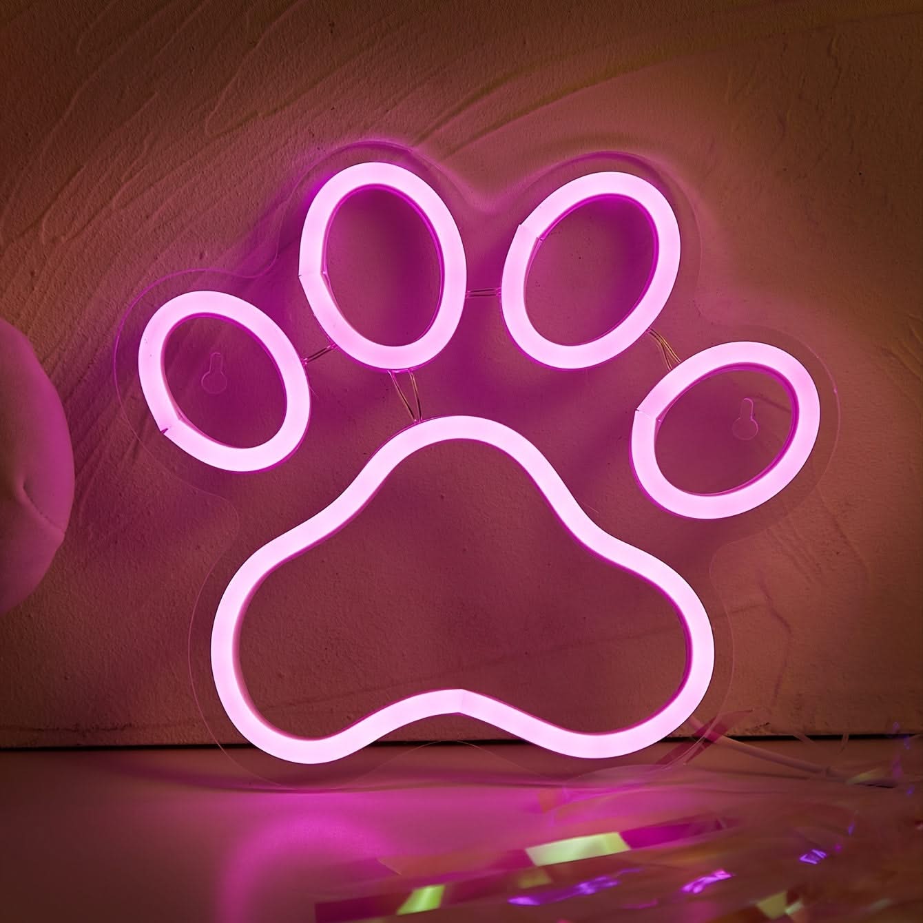 Dog Paw LED Neon Sign – USB Night Light for Pet Lovers and Home Decor