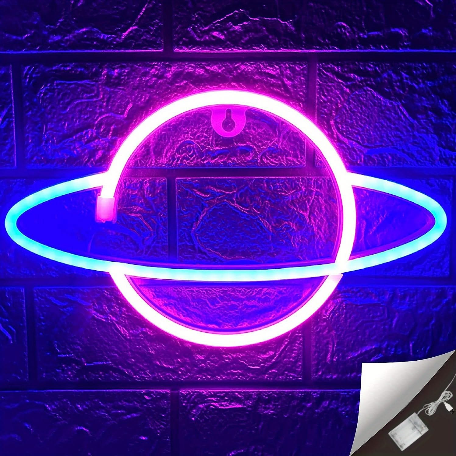 Planet Neon Sign Light – Pink or White USB and Battery LED Wall Decor