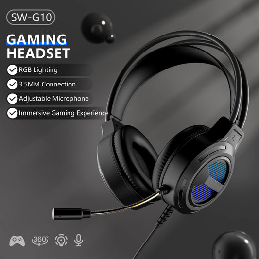 SW-G10 Wired Gaming Headphones with RGB Lighting & 3.5mm USB Connectivity