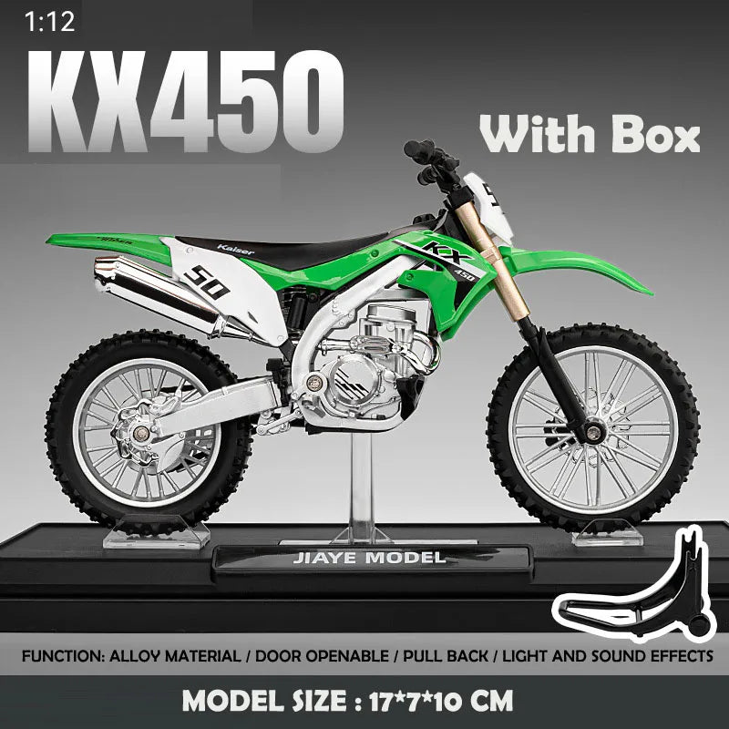 1:12 Scale Kawasaki KX450 Off-Road Motorbike Diecast Model Toy