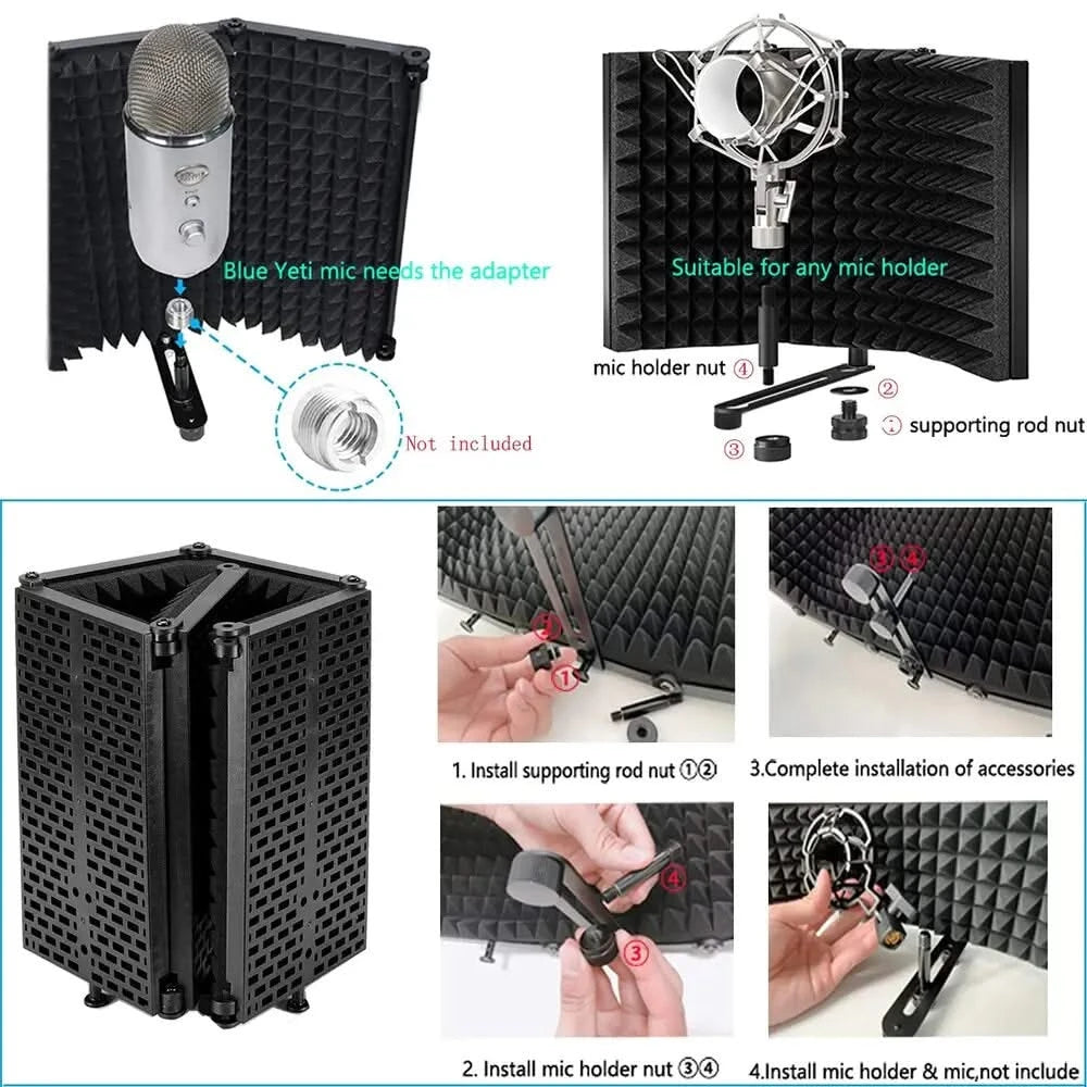 Professional Microphone Isolation Shield – Studio Sound Absorption Foam