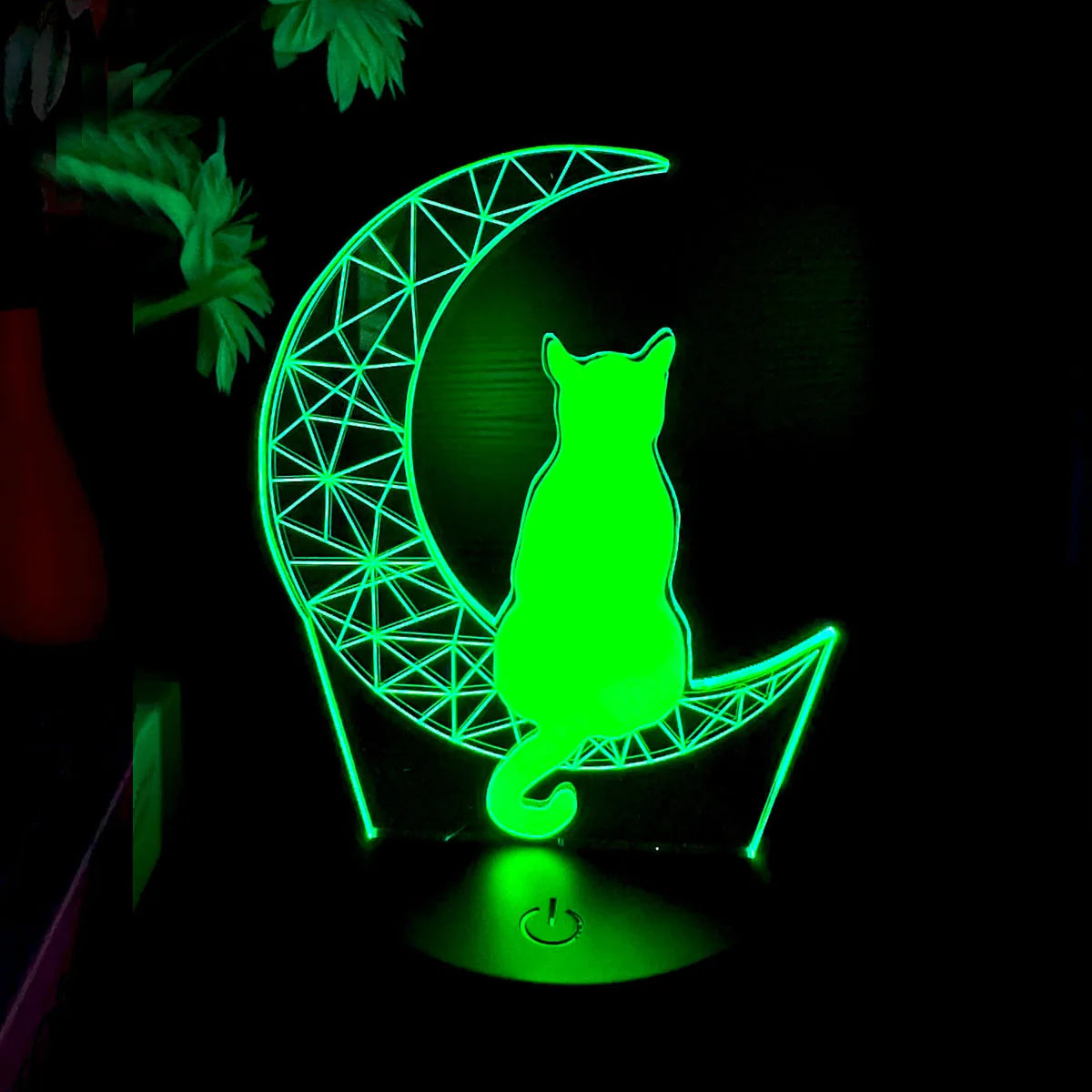 Moon Cat 3D Night Light, 7-Color Changing Optical Illusion Lamp for Bedroom