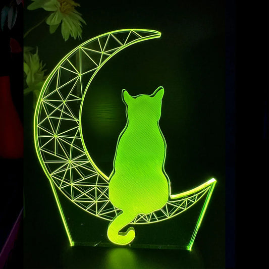 Moon Cat 3D Night Light, 7-Color Changing Optical Illusion Lamp for Bedroom