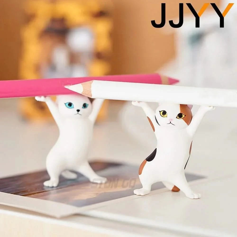 JJYY Cat Statue Pencil Holder - Cute Animal Desktop Decoration
