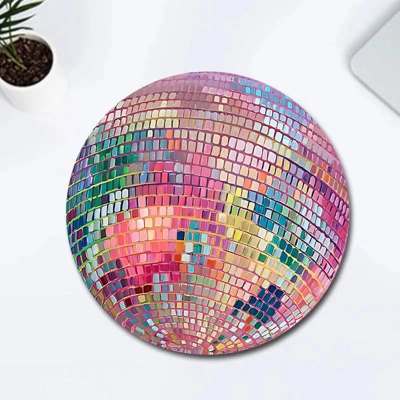 Rubber Round Pink Disco Ball Mouse Pad Aesthetic Gift