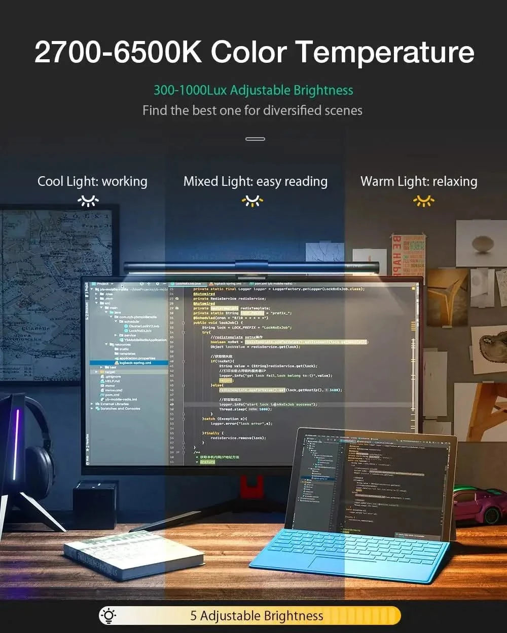 RGB Desktop Atmosphere Light Strip – Eye Protection LED Lamp for Desk and Home
