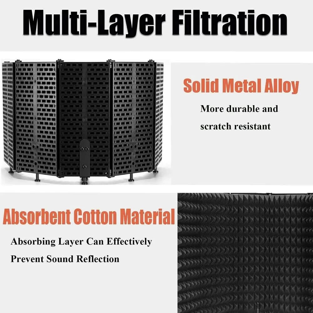 Professional Microphone Isolation Shield – Studio Sound Absorption Foam