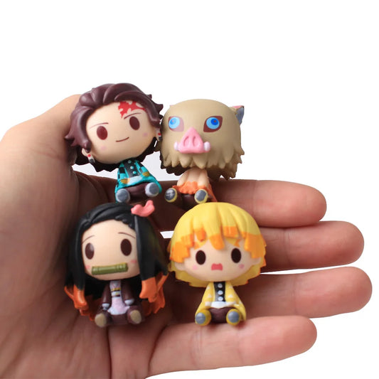 4pcs Anime Demon Slayer Q Posket Figures Set - Tanjirou, Nezuko, Agatsuma