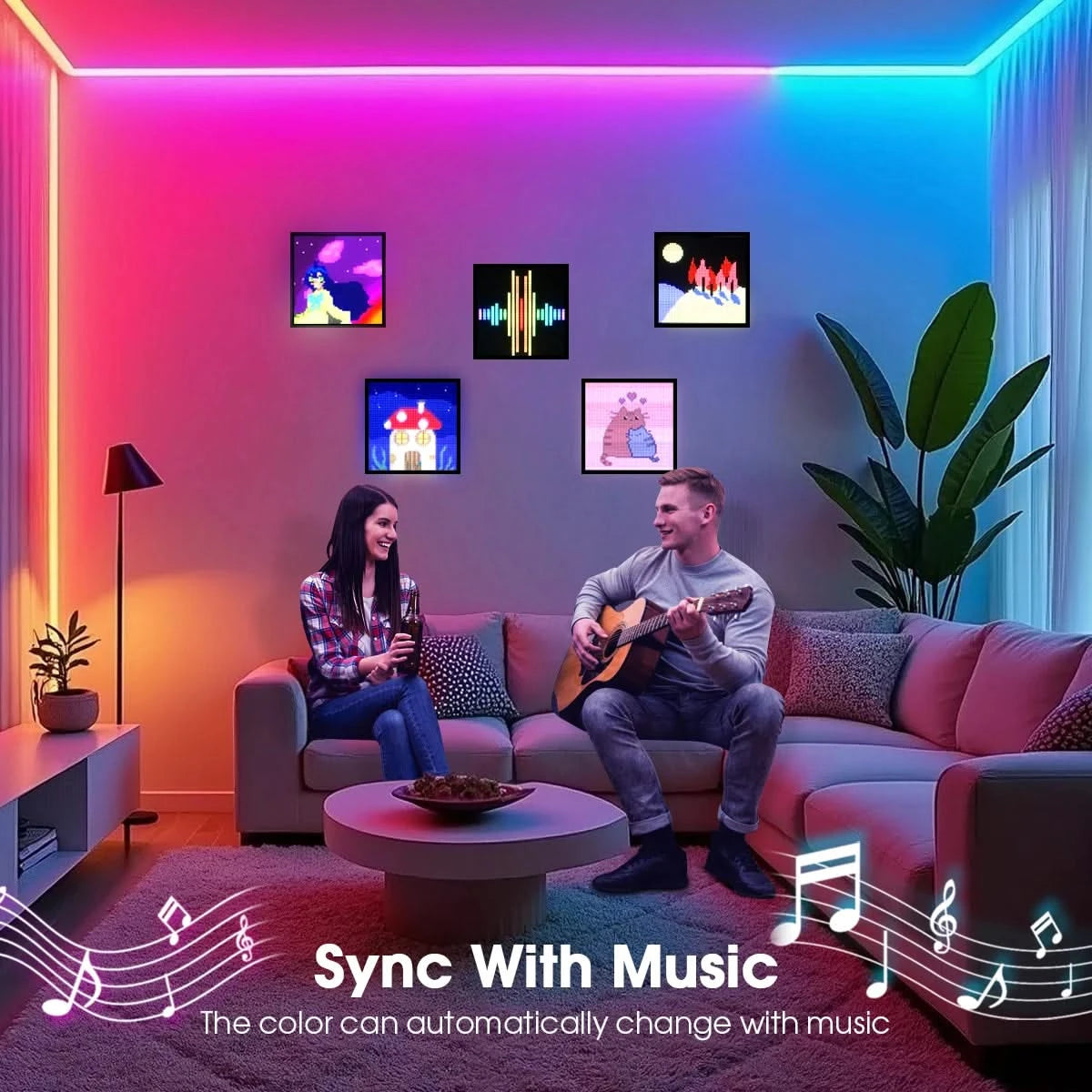 New Art Cool LED Pixel Display Bluetooth USB Digital Clock Sign Decor