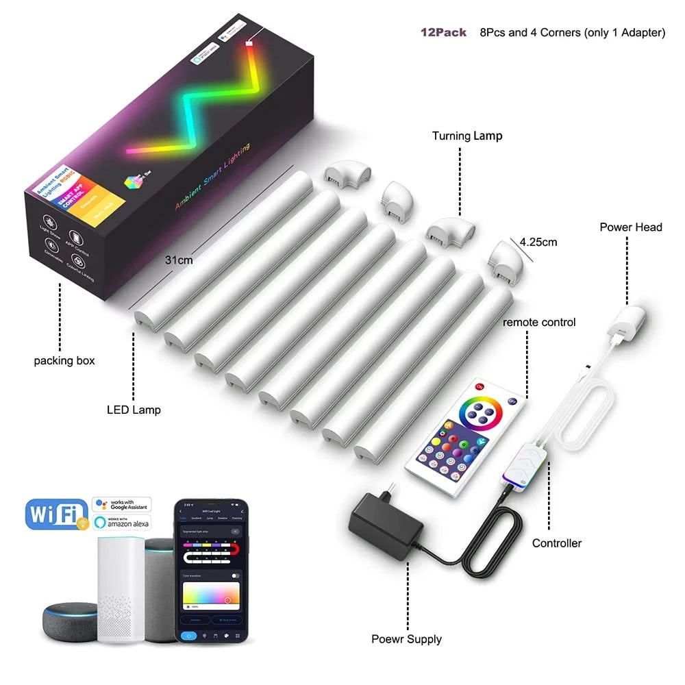 Smart TuYa Wifi RGB LED Wall Lights - Music Sync for Bedroom & Gaming