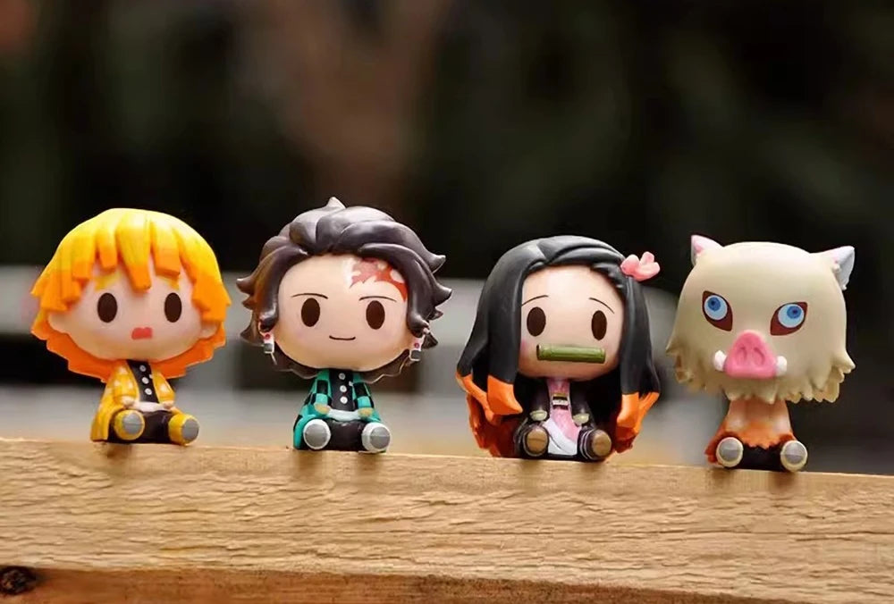 4PCS Anime Demon Slayer Mini Figurines Set - Nezuko, Tanjirou, Zenitsu, Inosuke