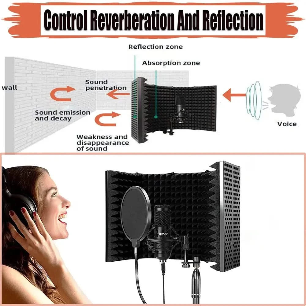 Professional Microphone Isolation Shield – Studio Sound Absorption Foam