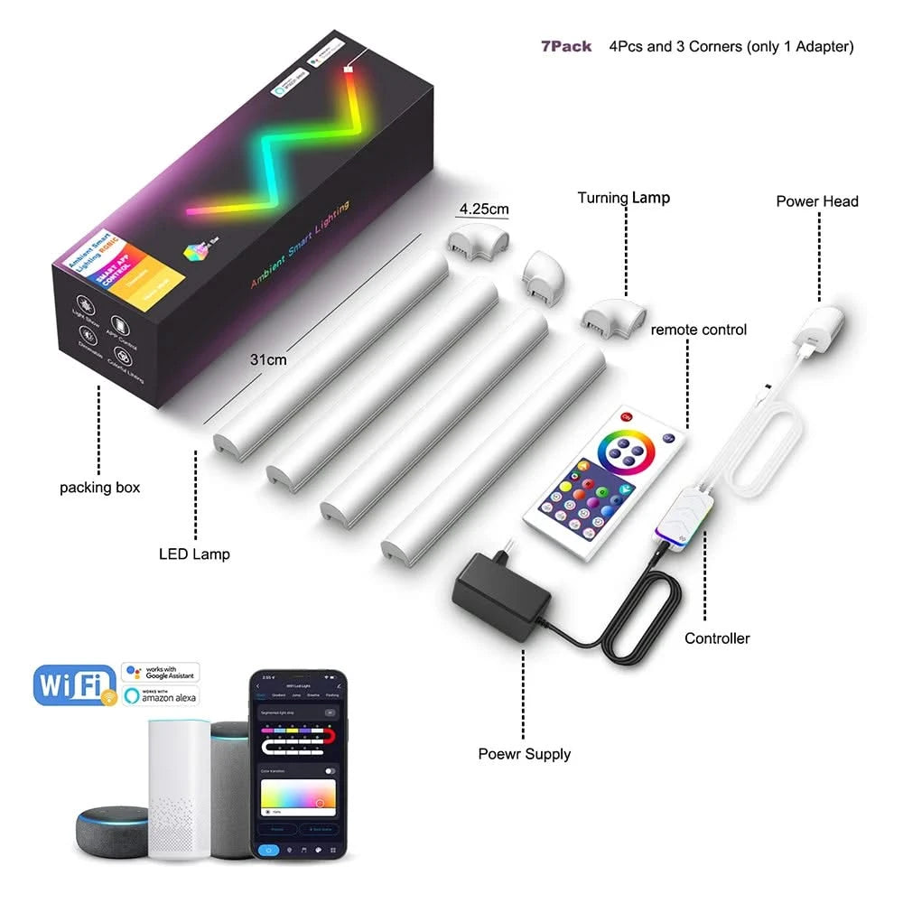 Smart TuYa Wifi RGB LED Wall Lights - Music Sync for Bedroom & Gaming