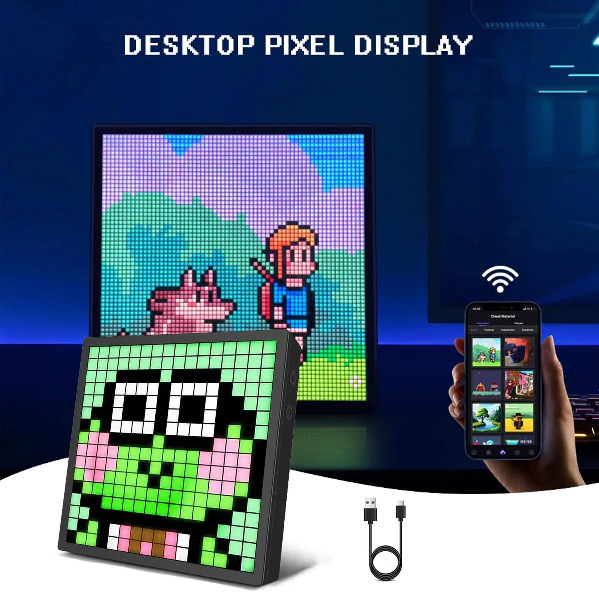 New Art Cool LED Pixel Display Bluetooth USB Digital Clock Sign Decor