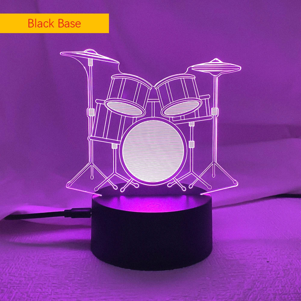Creative Drum Set 3D Lamp LED with Remote & Touch Switch - 7 Color Change