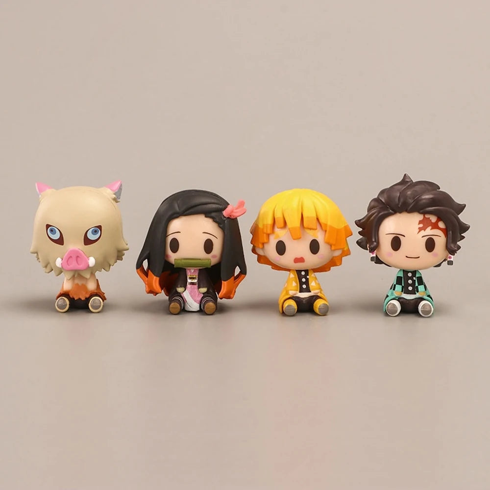 4PCS Anime Demon Slayer Mini Figurines Set - Nezuko, Tanjirou, Zenitsu, Inosuke