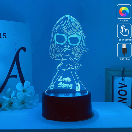Karaoke Girl Pattern 3D Nightlight, USB Ambiance Light for Bedroom