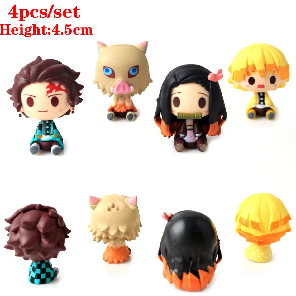 4pcs Anime Demon Slayer Q Posket Figures Set - Tanjirou, Nezuko, Agatsuma