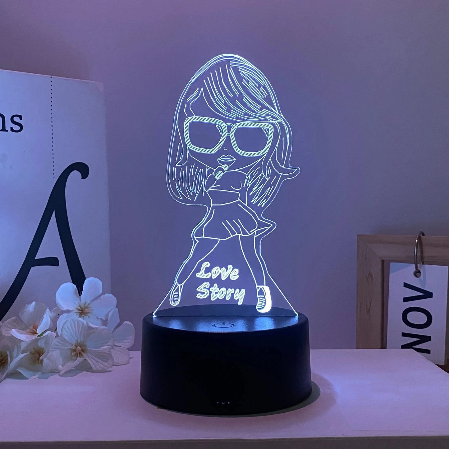Karaoke Girl Pattern 3D Nightlight, USB Ambiance Light for Bedroom