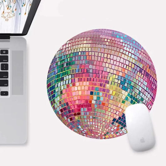 Rubber Round Pink Disco Ball Mouse Pad Aesthetic Gift