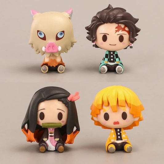 4PCS Anime Demon Slayer Mini Figurines Set - Nezuko, Tanjirou, Zenitsu, Inosuke