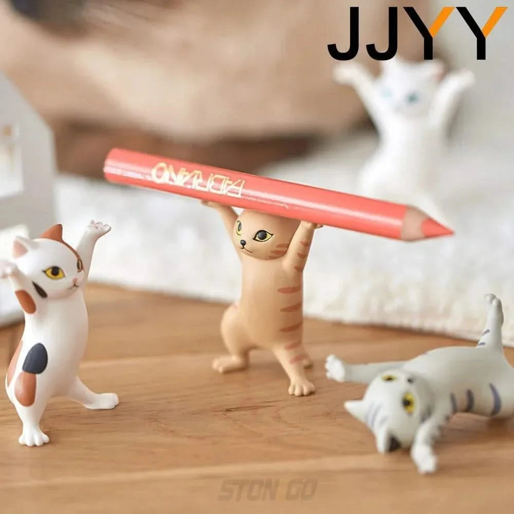 JJYY Cat Statue Pencil Holder - Cute Animal Desktop Decoration