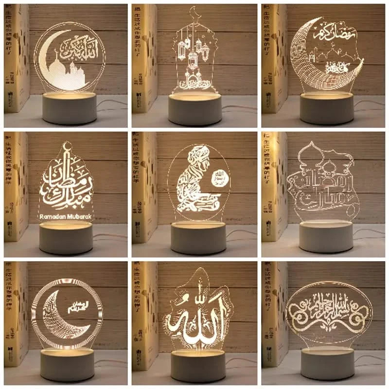 USB LED 3D Acrylic Night Light for Ramadan EID Mubarak Festival Decor