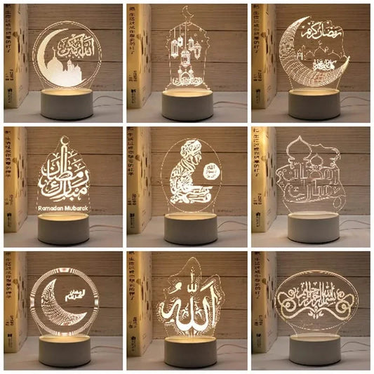 USB LED 3D Acrylic Night Light for Ramadan EID Mubarak Festival Decor