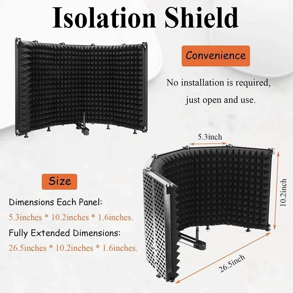 Professional Microphone Isolation Shield – Studio Sound Absorption Foam