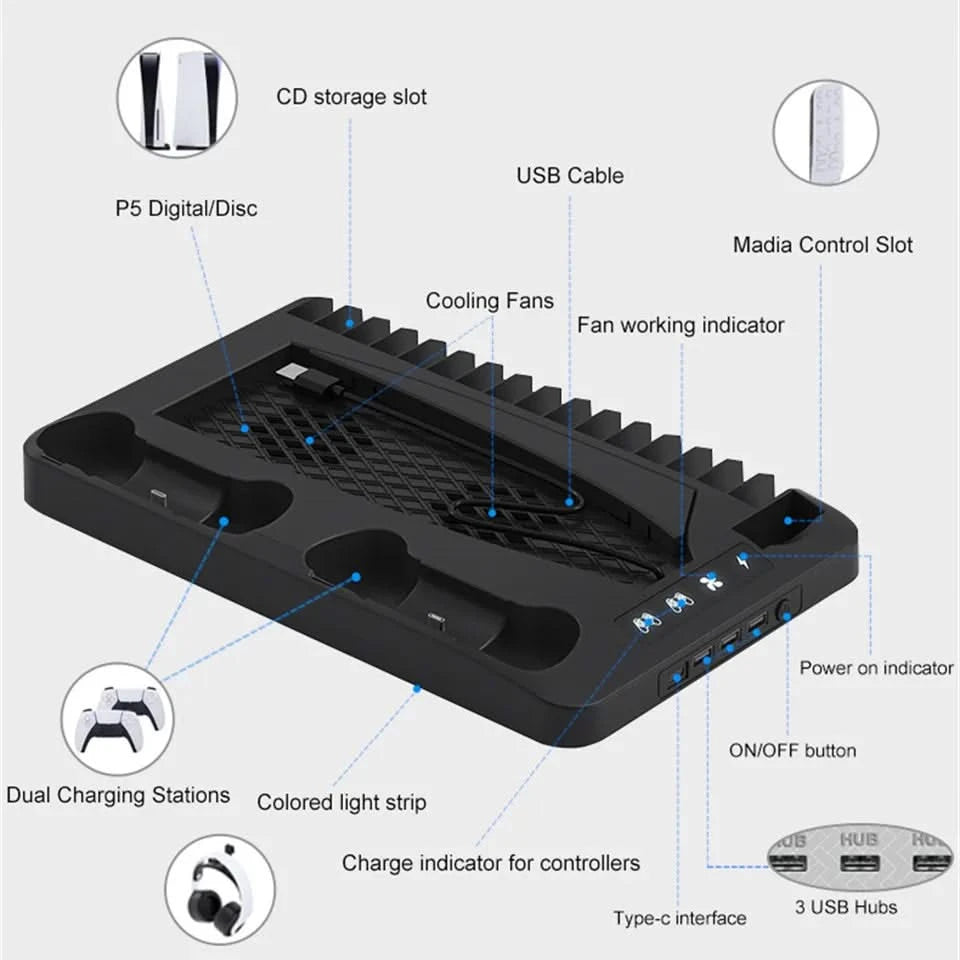GAMINJA PS5 Charging Dock Station & Cooling Fan Vertical Stand