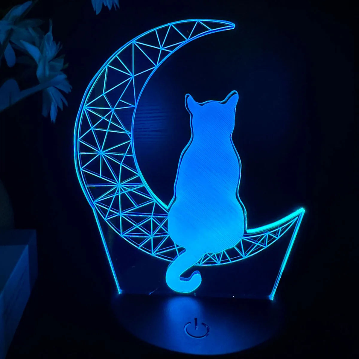 Moon Cat 3D Night Light, 7-Color Changing Optical Illusion Lamp for Bedroom